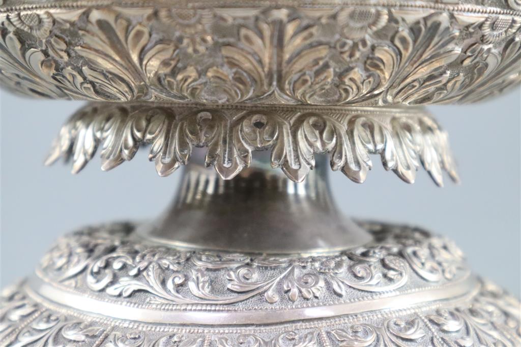 A fine Indian silver pedestal rose or small punch bowl by Oomersee Mawjee, Bhuj, Kutch, c.1900,